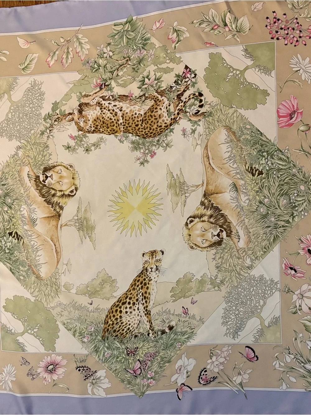 Carlisle Safari Animal Print Silk Scarf in Beige, Lavender, Green, Pink